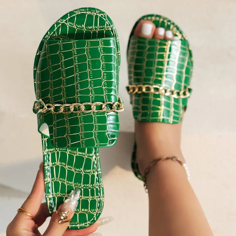 Sophia Croc Skin Sandals - London Lake