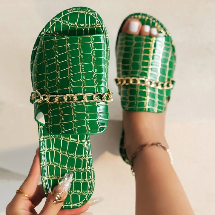 Sophia Croc Skin Sandals - London Lake