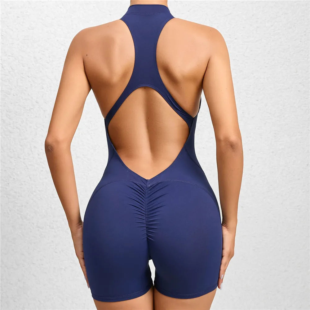 Zip V-Back Bodysuit Shorts - London Lake