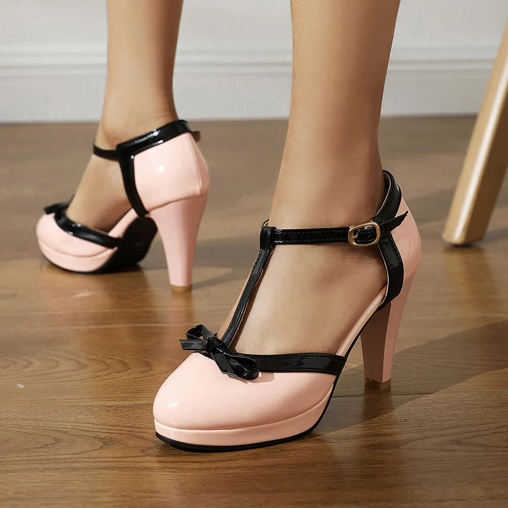 Aria Bow T-Strap Heels - London Lake