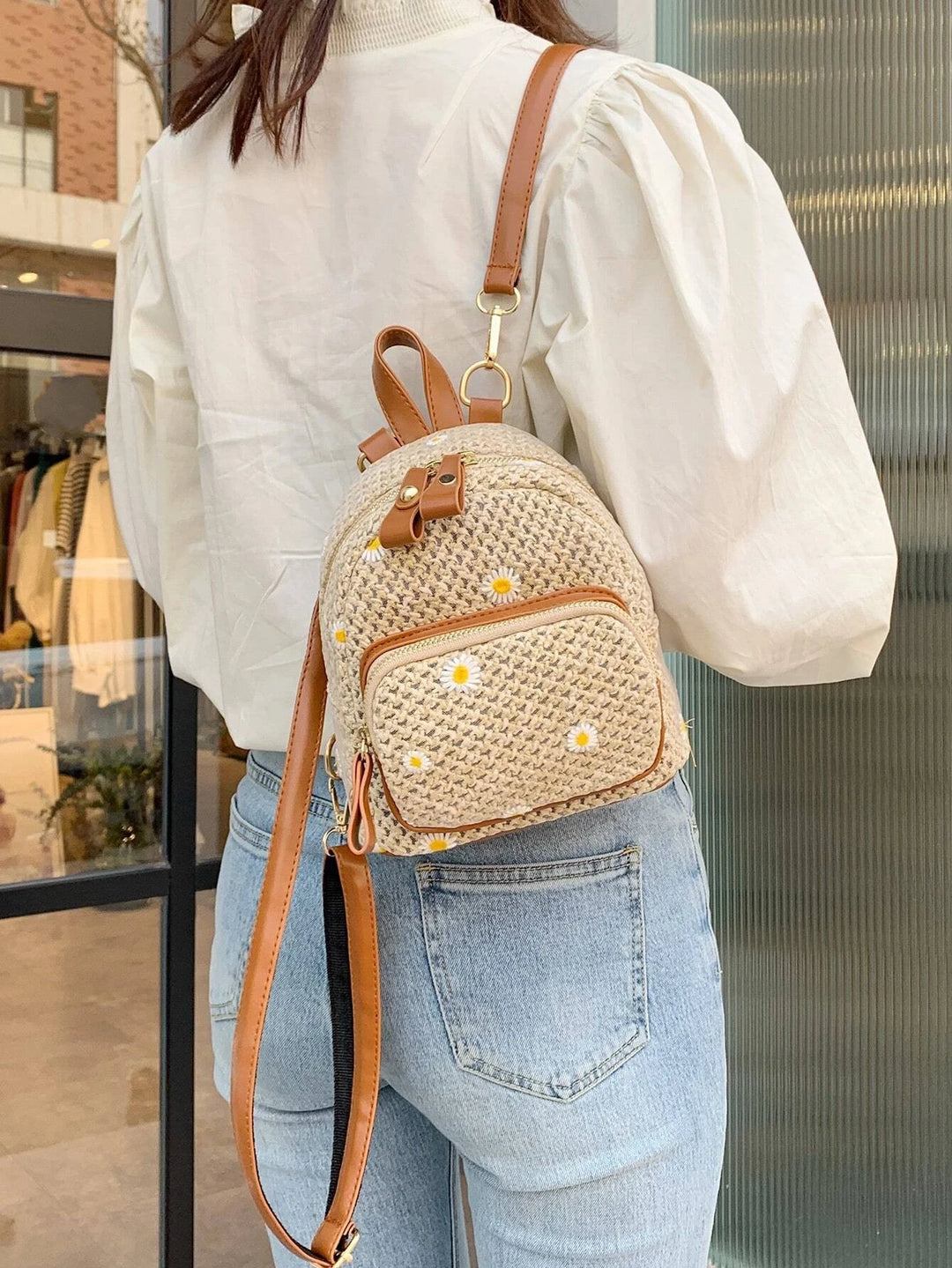 Woven Flora Embroidered Mini Backpack - London Lake