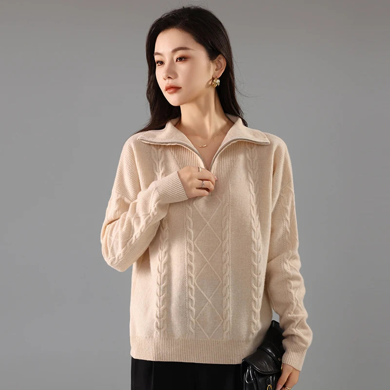 The Marlowe Zip Cashmere Sweater - London Lake