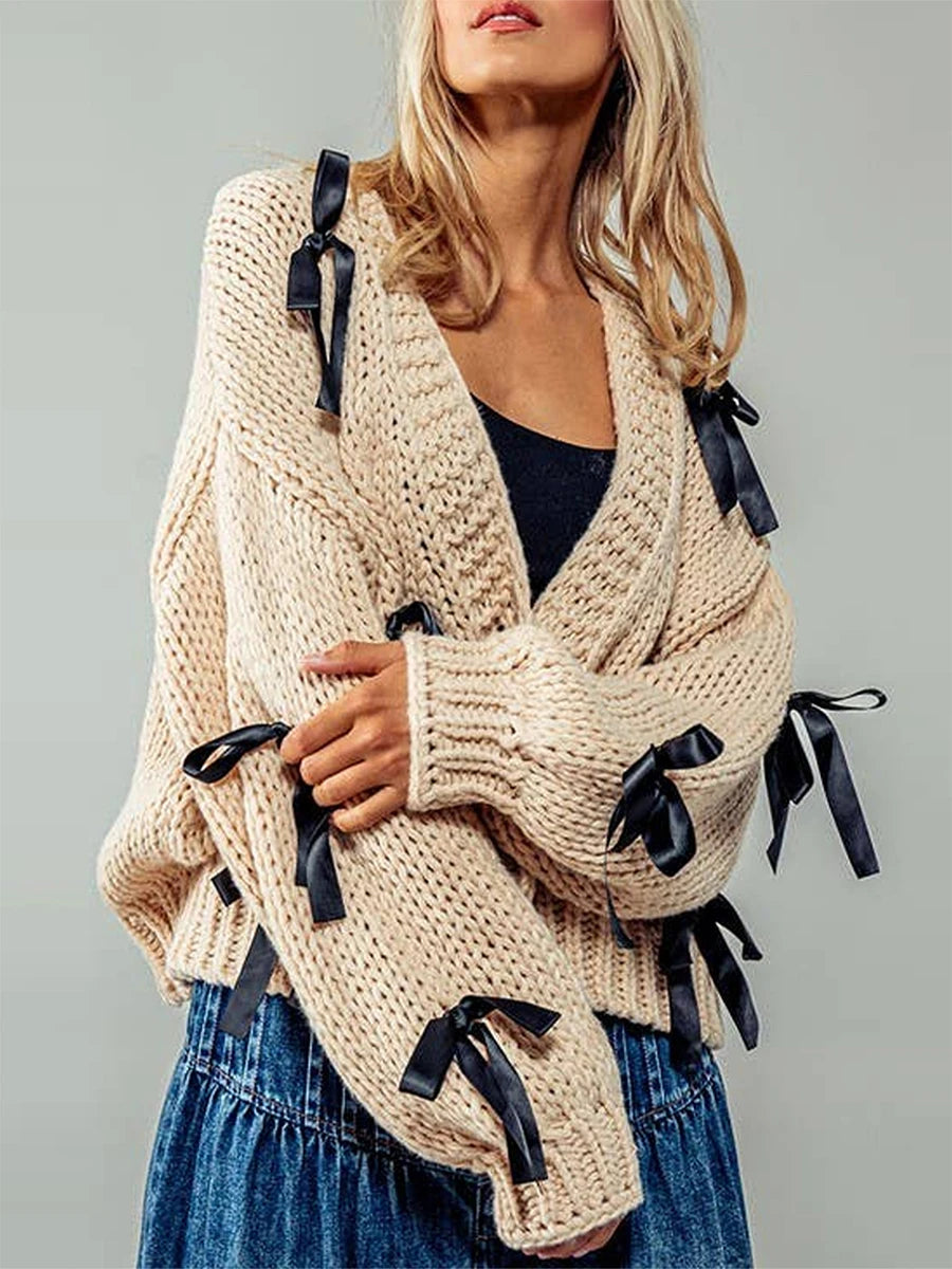 Serenade Bow Knit Cardigan - London Lake