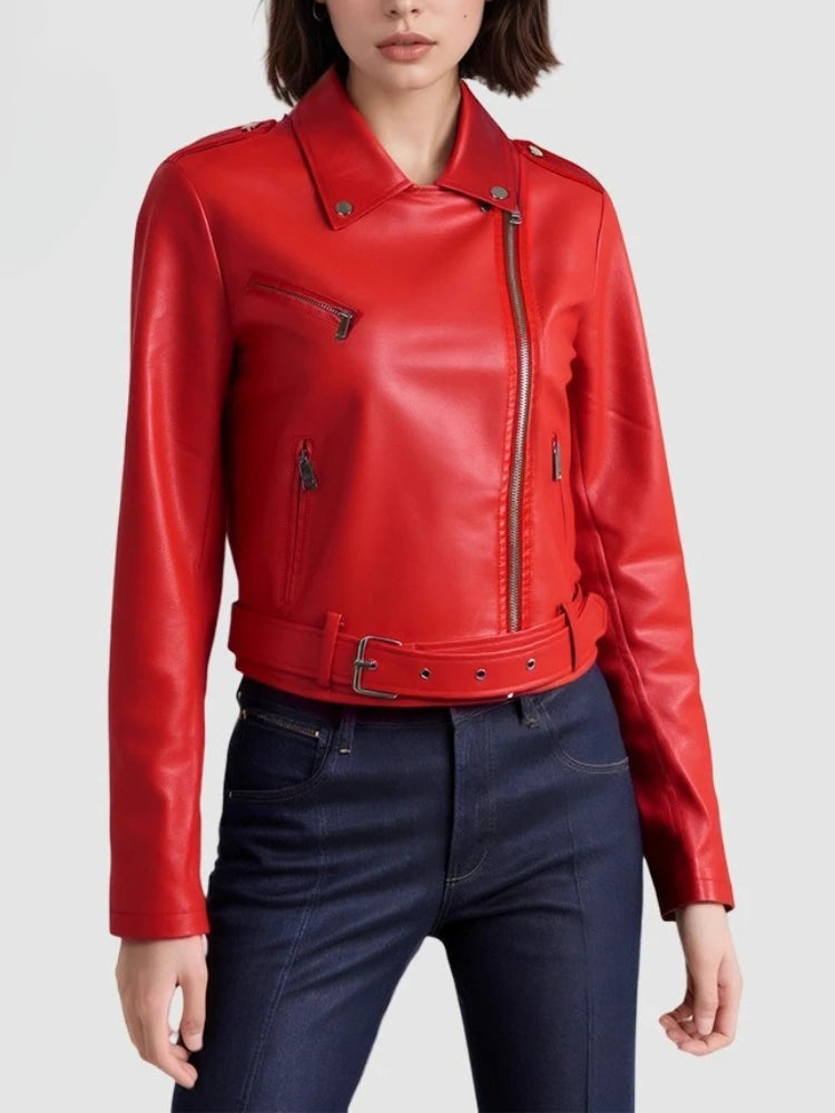 Zipper Short Faux Leather Motorcycle Jacket - London Lake