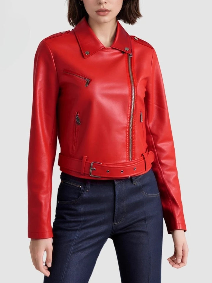 Zipper Short Faux Leather Motorcycle Jacket - London Lake