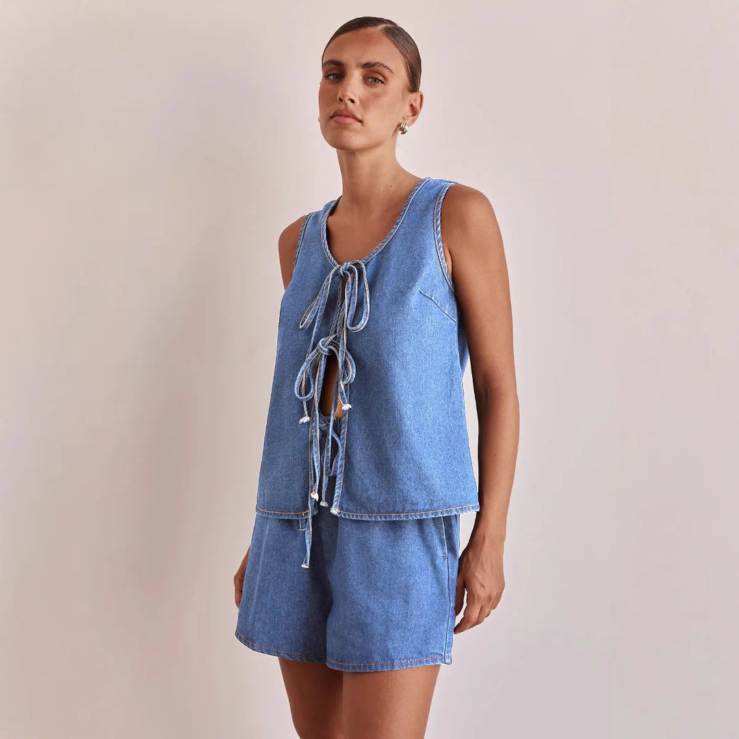 Mya Tie-Front Denim Set - London Lake