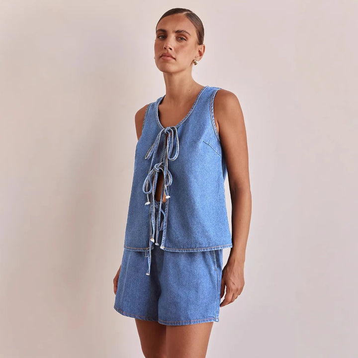 Mya Tie-Front Denim Set - London Lake