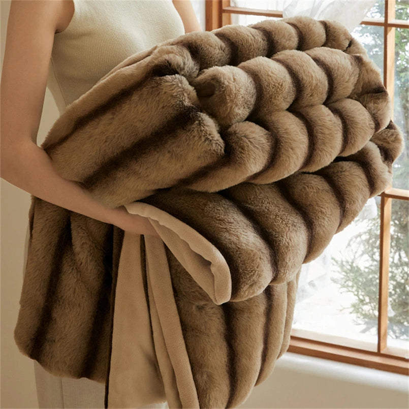 Faux Fur Rabbit Throw Blanket - London Lake