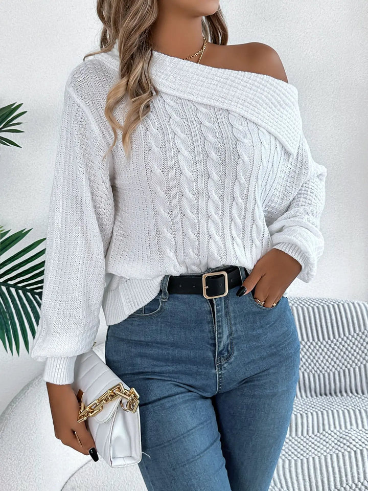 Breeze Knit Off-Shoulder Sweater - London Lake