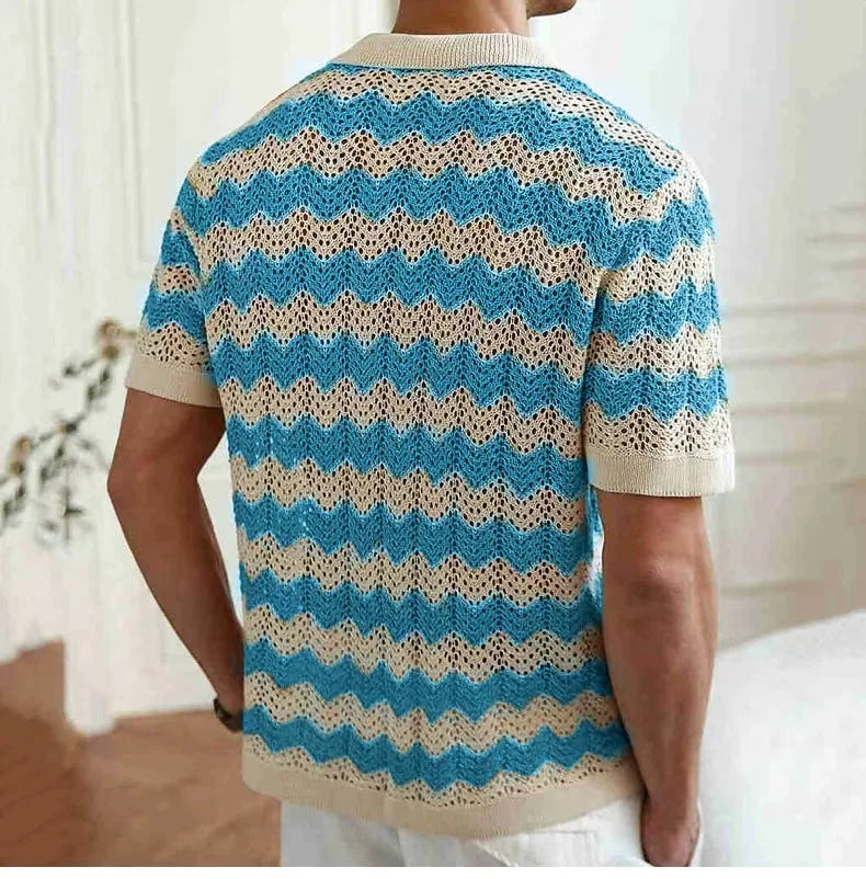 Wave Knit Button-Up Polo - London Lake