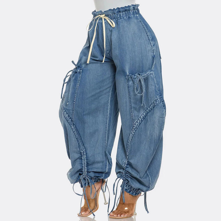 Ella Drawstring Cargo Jeans - London Lake