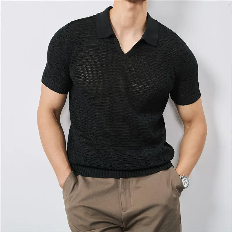 Marcus Mesh-Knit Polo - London Lake