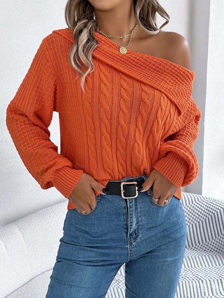 Breeze Knit Off-Shoulder Sweater - London Lake