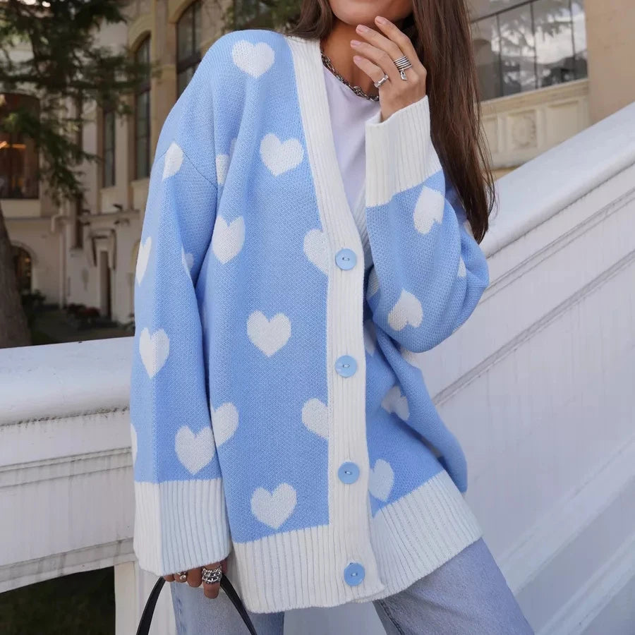 Aurora Heart Loose Fit Cardigan - London Lake