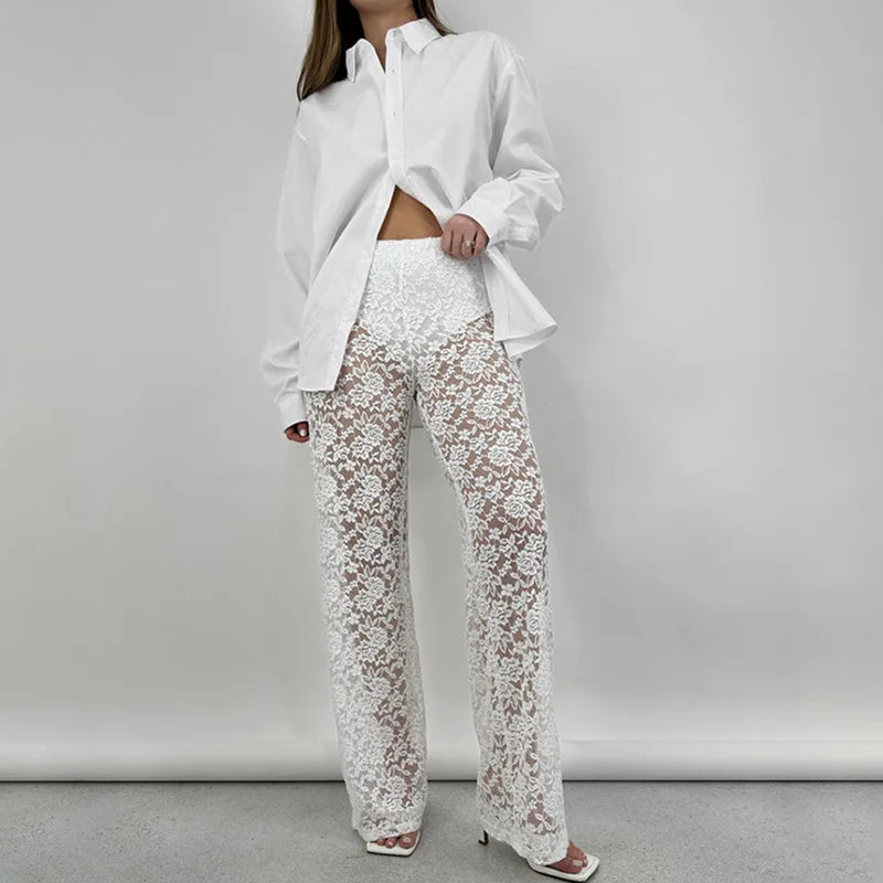 Celeste Sheer Lace Pants - London Lake