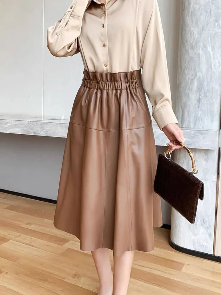 Midi Genuine Leather Skirt - London Lake