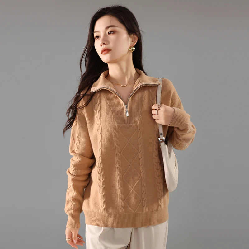 The Marlowe Zip Cashmere Sweater - London Lake