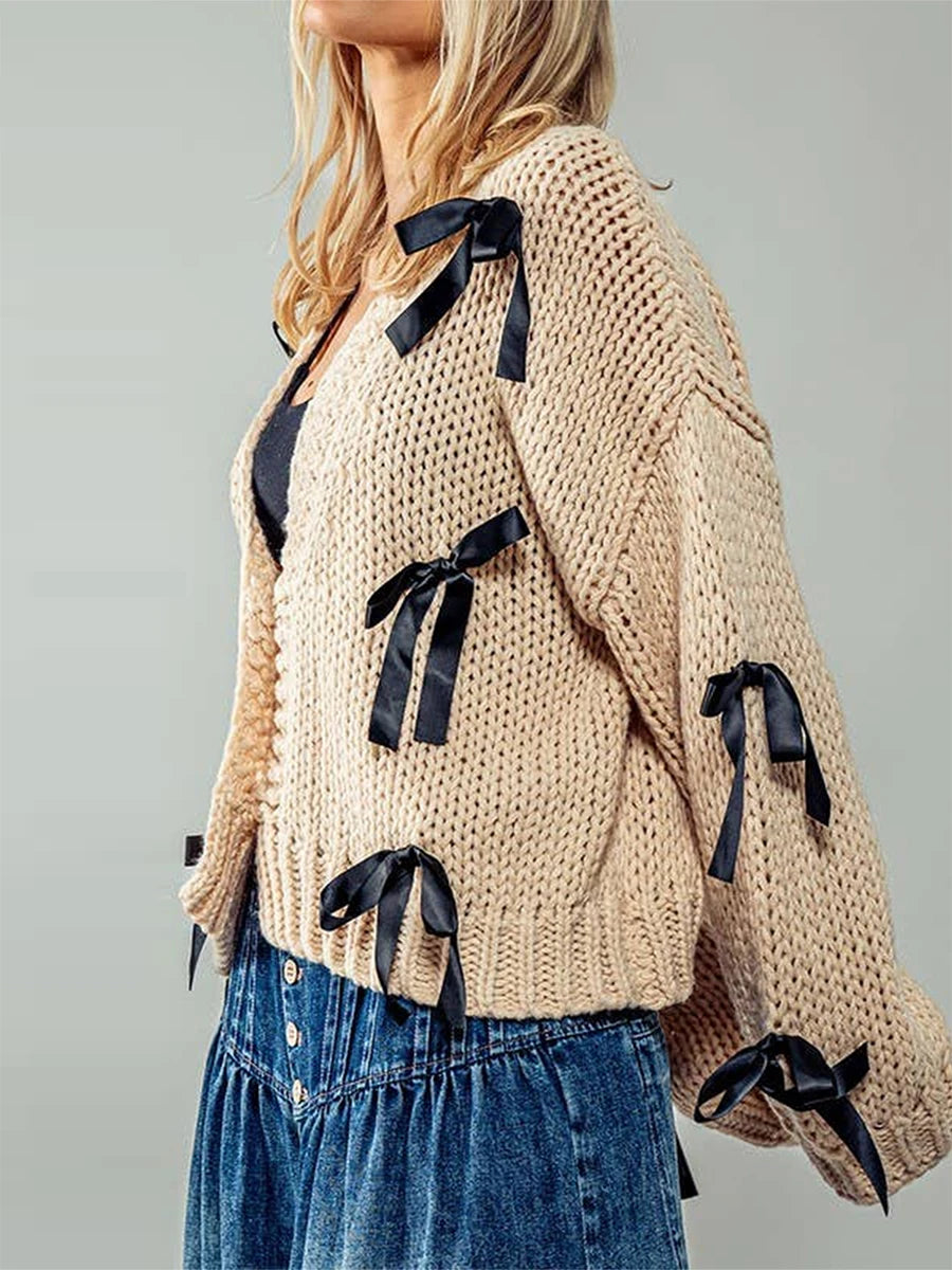 Serenade Bow Knit Cardigan - London Lake