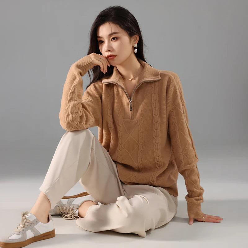 The Marlowe Zip Cashmere Sweater - London Lake