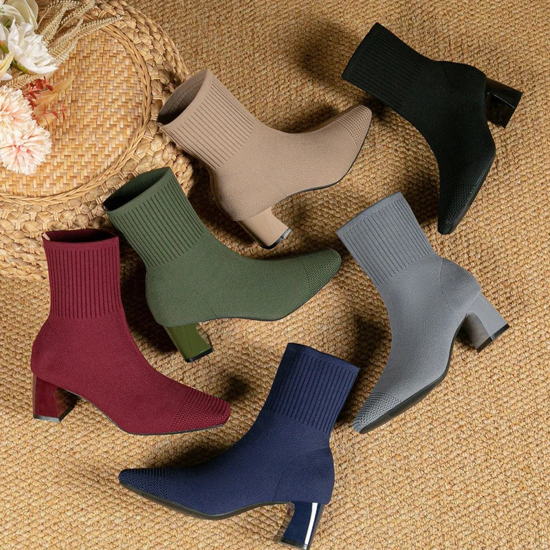 Soft Knitted Ankle Boots - London Lake