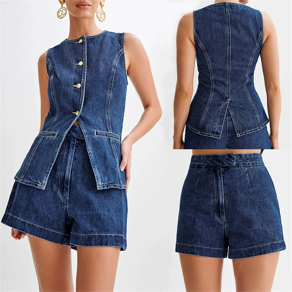 Chic Two-Piece Denim Set - London Lake