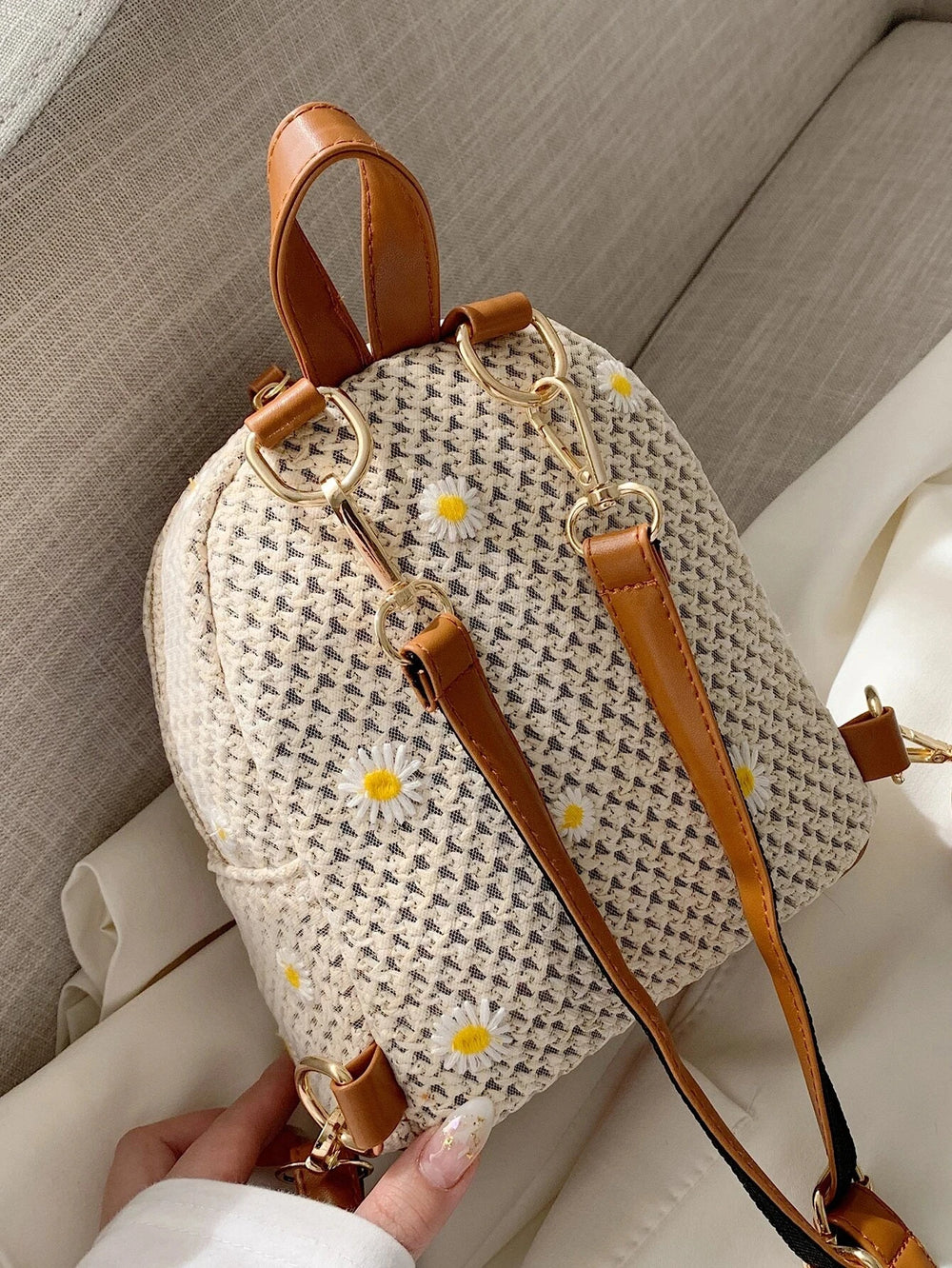 Woven Flora Embroidered Mini Backpack - London Lake