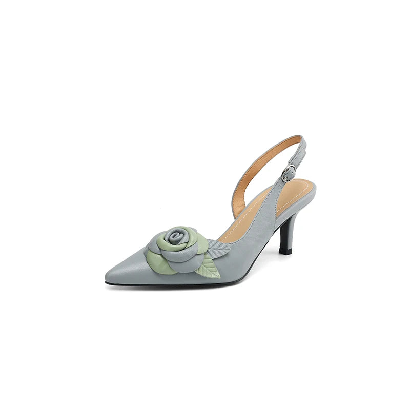 Roselle Bloom Leather Heels - London Lake