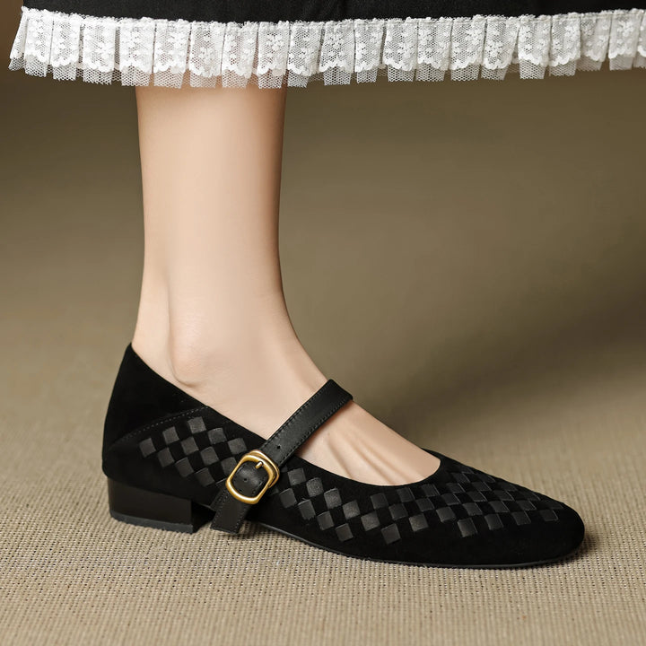Elara Woven Leather Mary Janes - London Lake