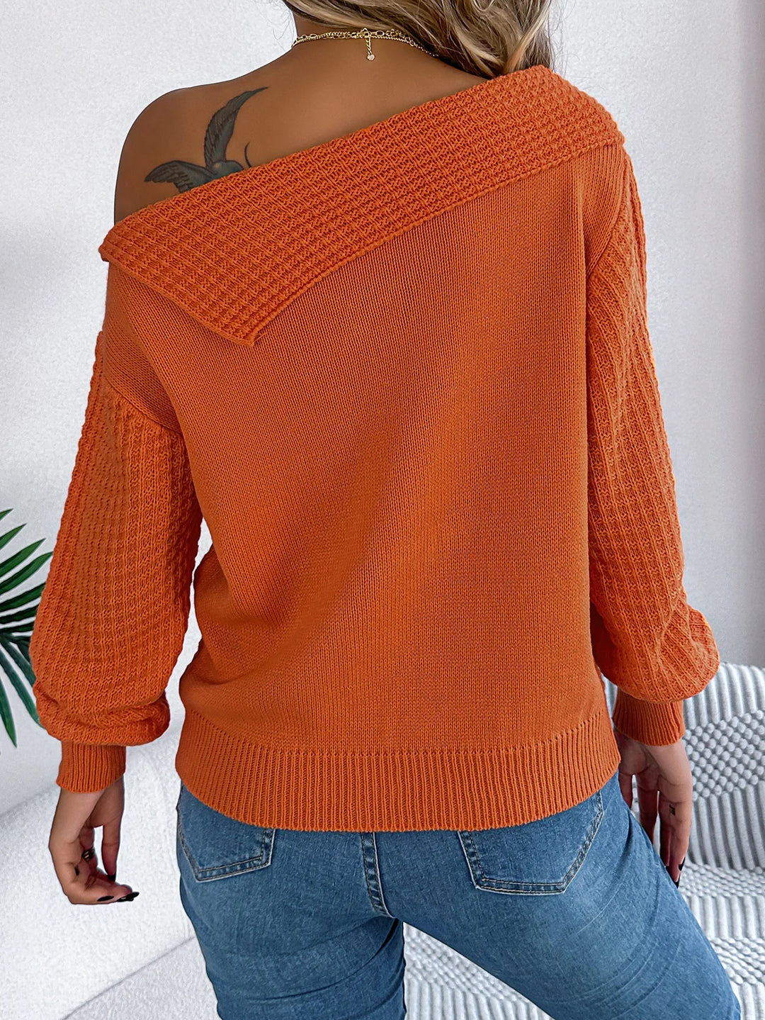 Breeze Knit Off-Shoulder Sweater - London Lake