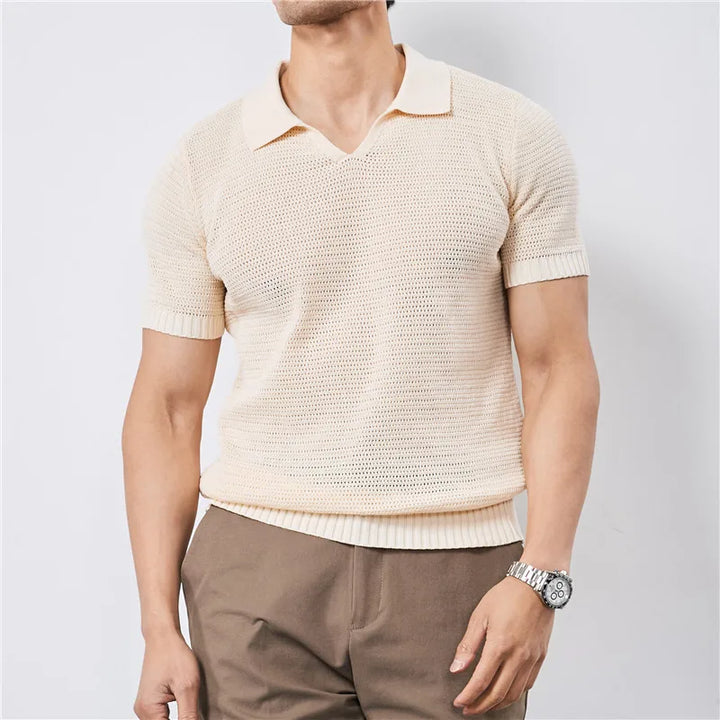Marcus Mesh-Knit Polo - London Lake