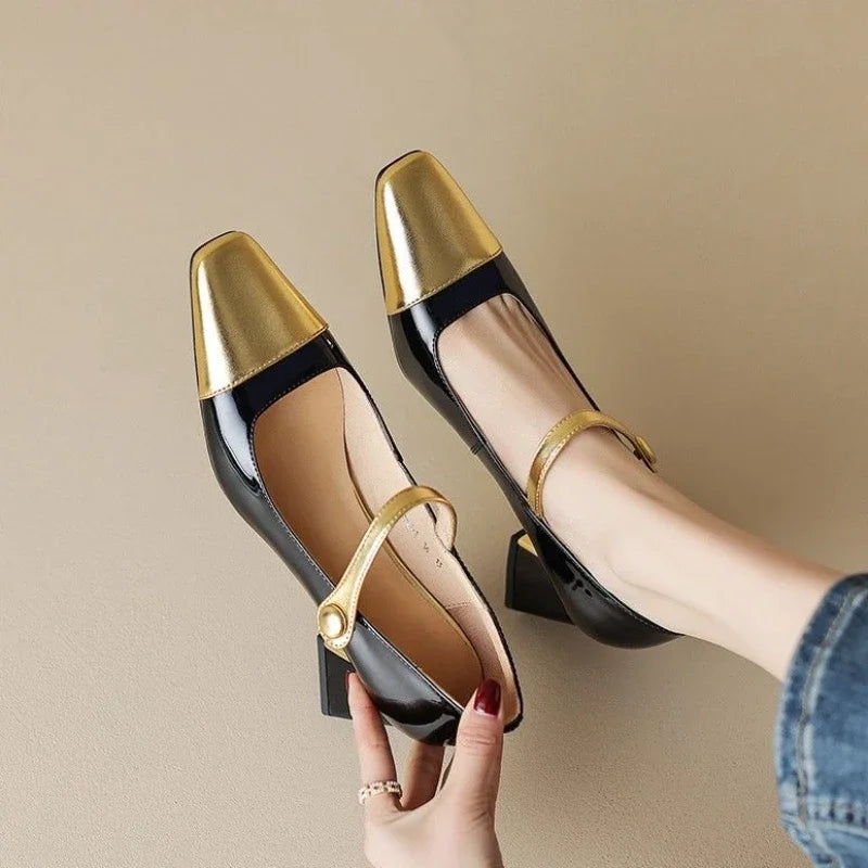 Golden Frame Block Heels - London Lake