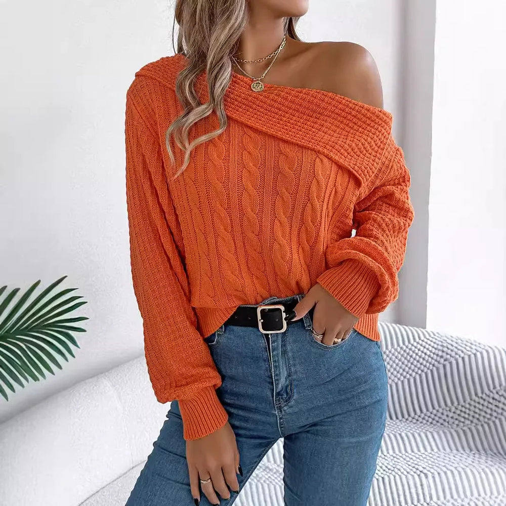 Breeze Knit Off-Shoulder Sweater - London Lake