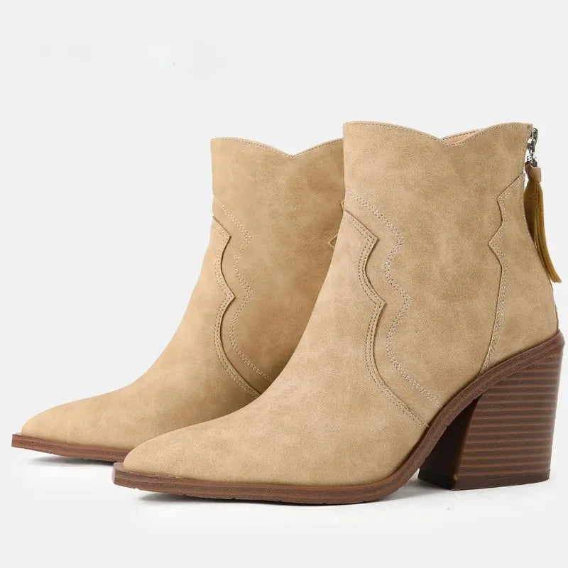 Chunky Wooden Heel Ankle Boots - London Lake