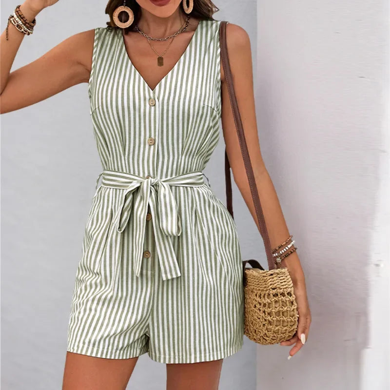 Belle Stripe Romper - London Lake