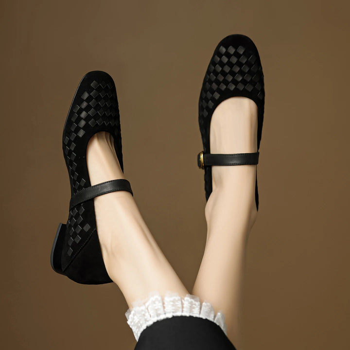 Elara Woven Leather Mary Janes - London Lake