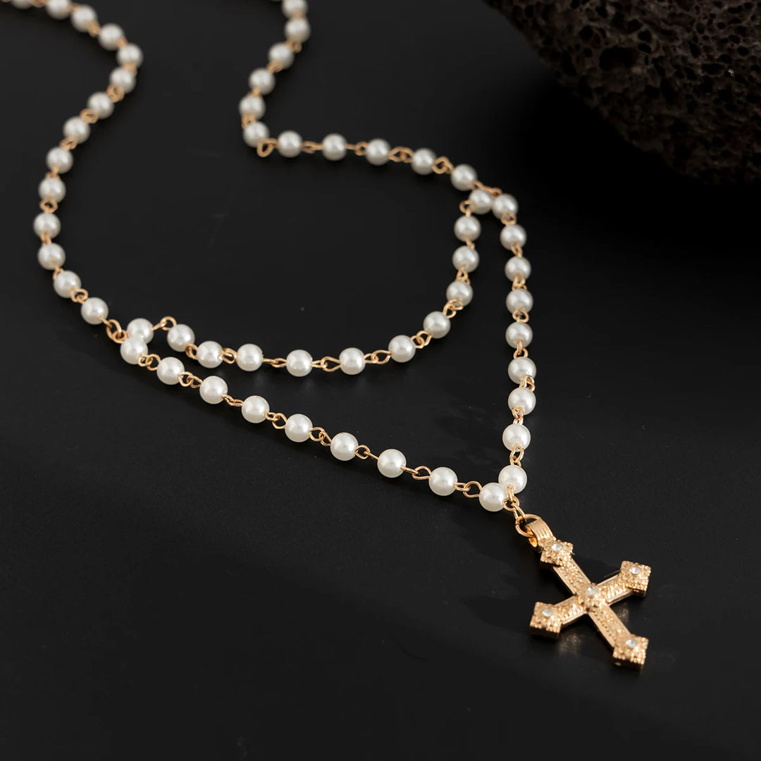 Rosa Cross Pearl Necklace - London Lake