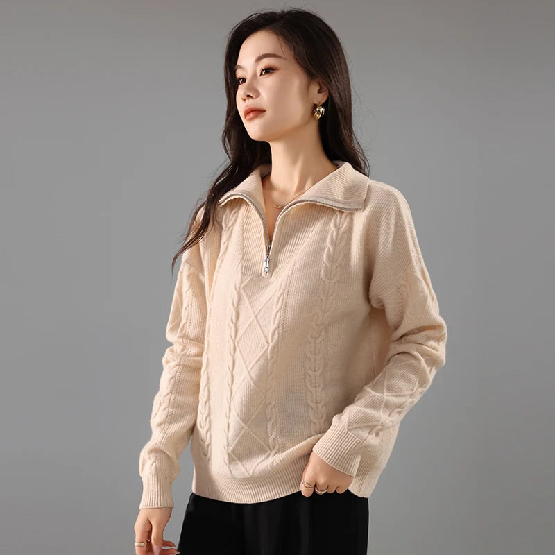 The Marlowe Zip Cashmere Sweater - London Lake