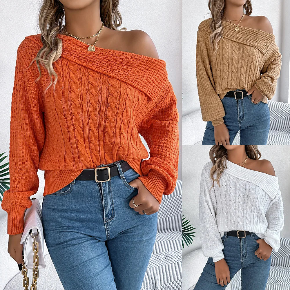Breeze Knit Off-Shoulder Sweater - London Lake