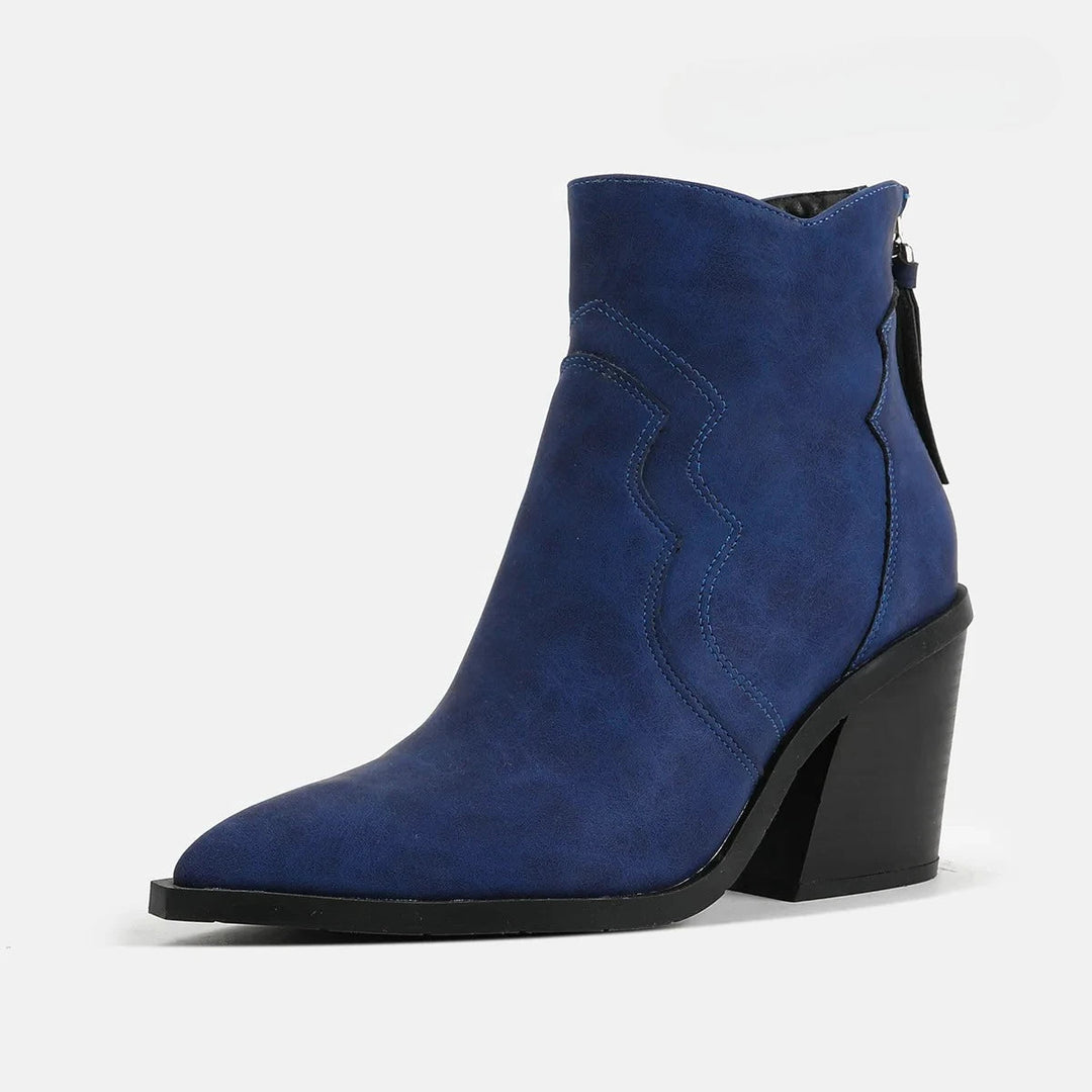 Chunky Wooden Heel Ankle Boots - London Lake