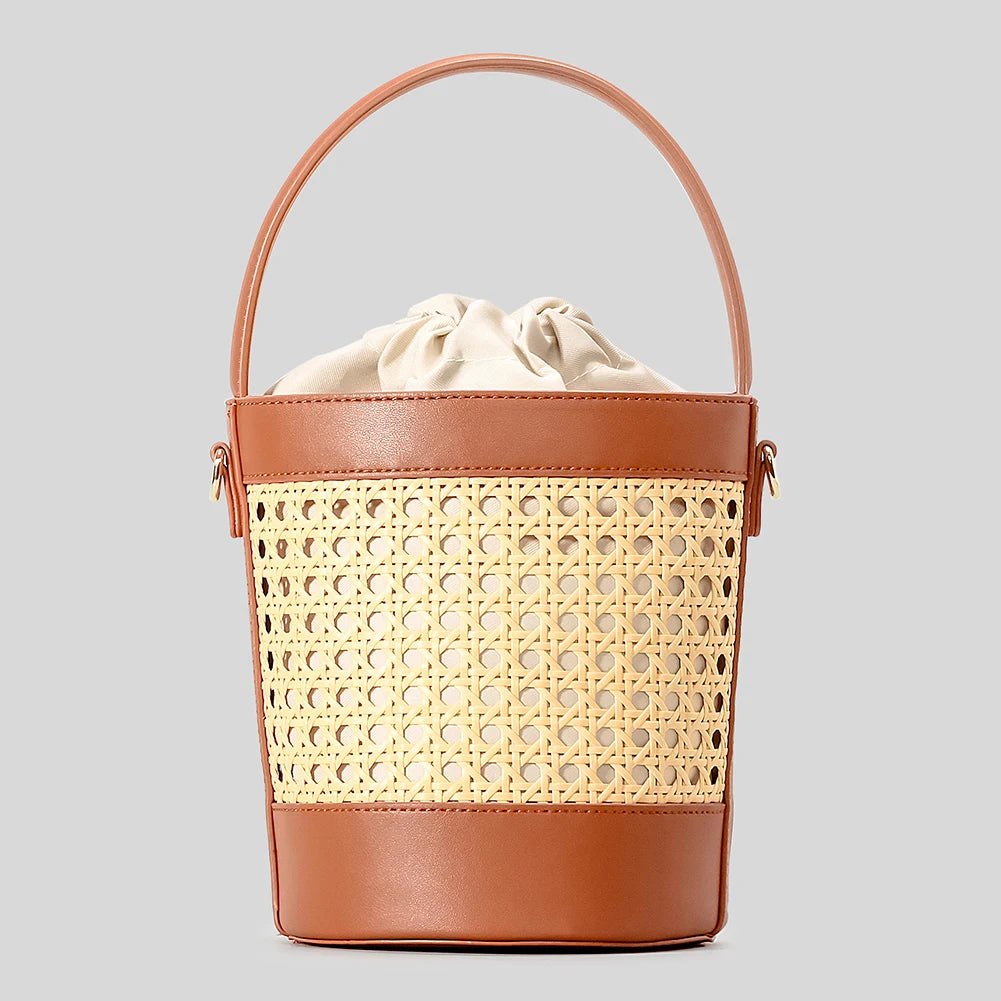 Lana Woven Leather Mini Bucket Bag - London Lake