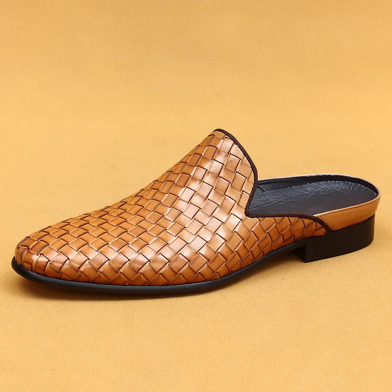 Italian Genuine Woven Leather Flats - London Lake