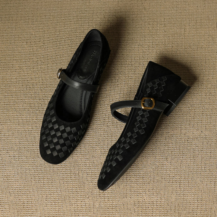 Elara Woven Leather Mary Janes - London Lake