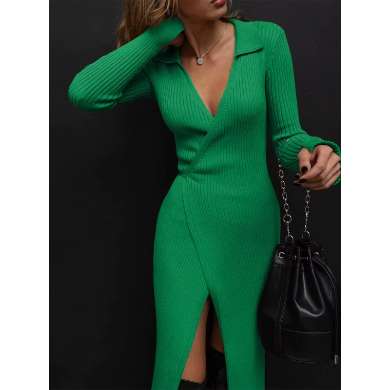 Slim Knitted Midi Dress - London Lake