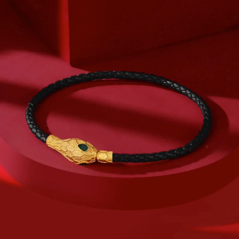 Serpent Leather Wrap Bracelet - London Lake
