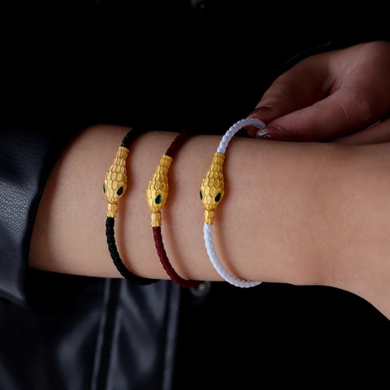 Serpent Leather Wrap Bracelet - London Lake