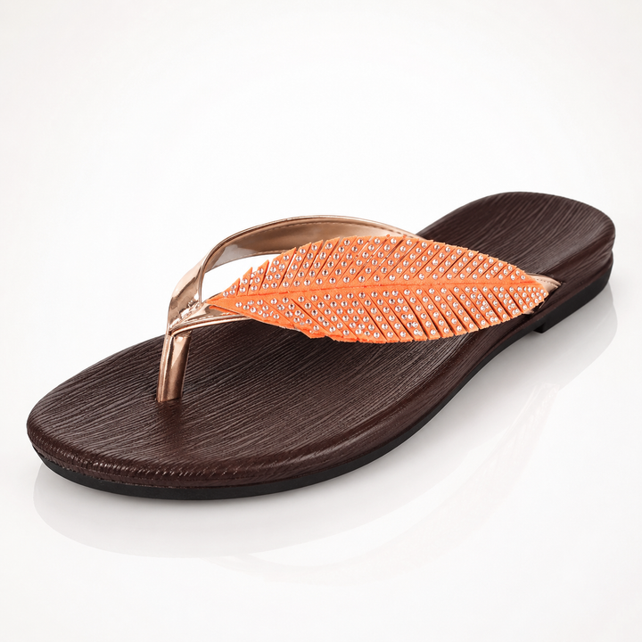 Rhinestone Feather Flip Flops