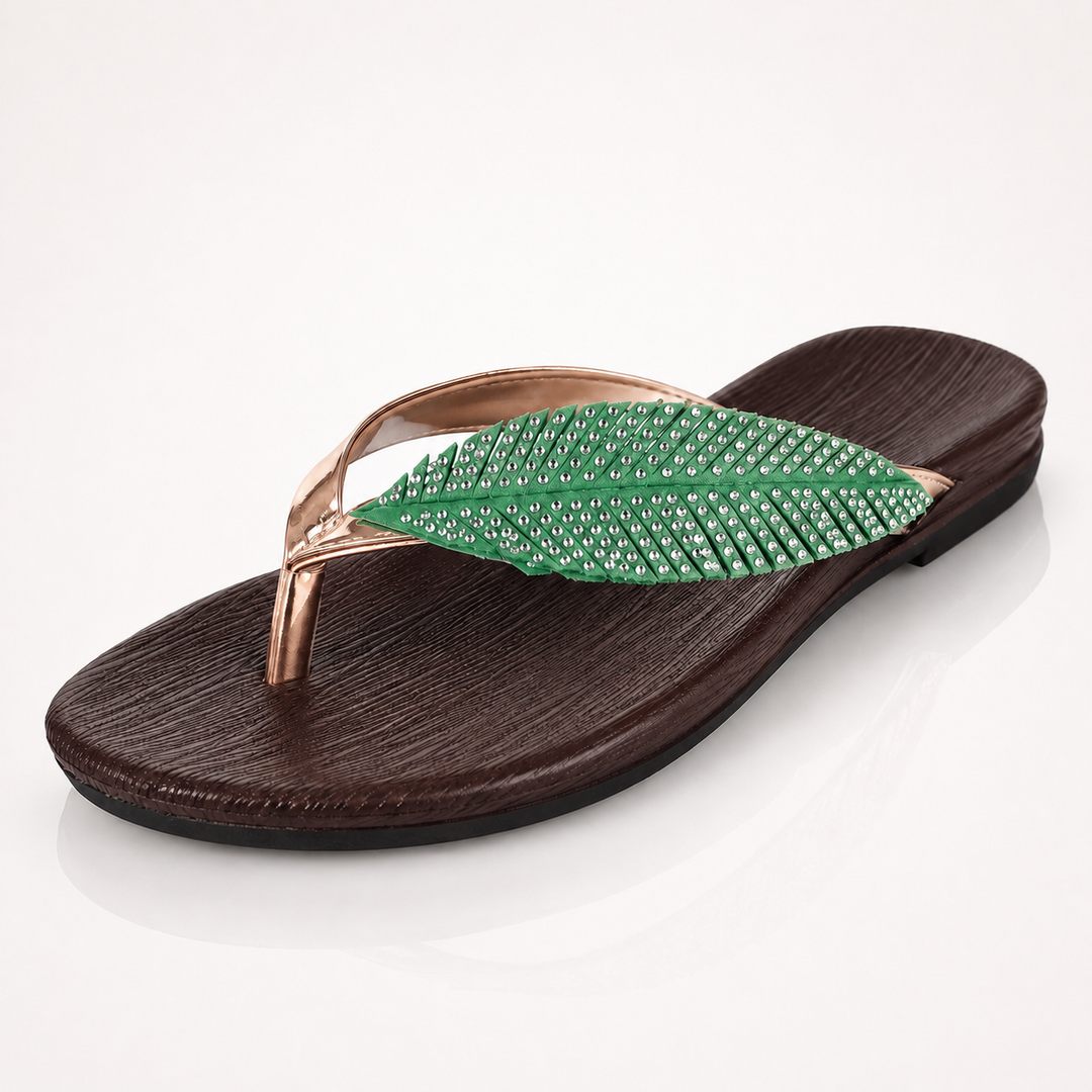 Rhinestone Feather Flip Flops