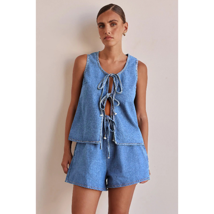 Mya Tie-Front Denim Set - London Lake