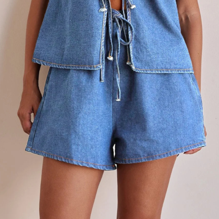 Mya Tie-Front Denim Set - London Lake