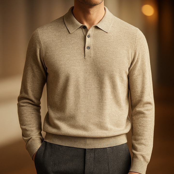 Ultimate Merino Cashmere Polo Sweater - London Lake